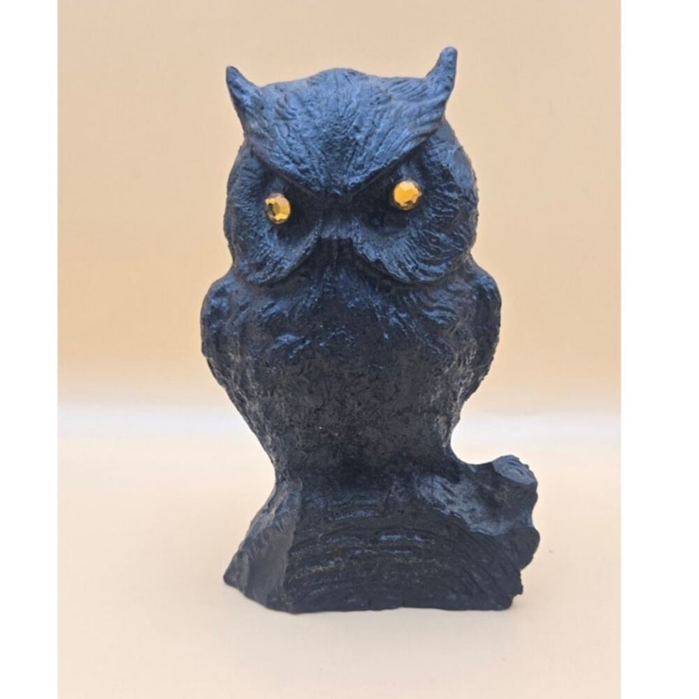 VTG Handcrafted Black Owl Figurine Made of Coal Pre-Owned